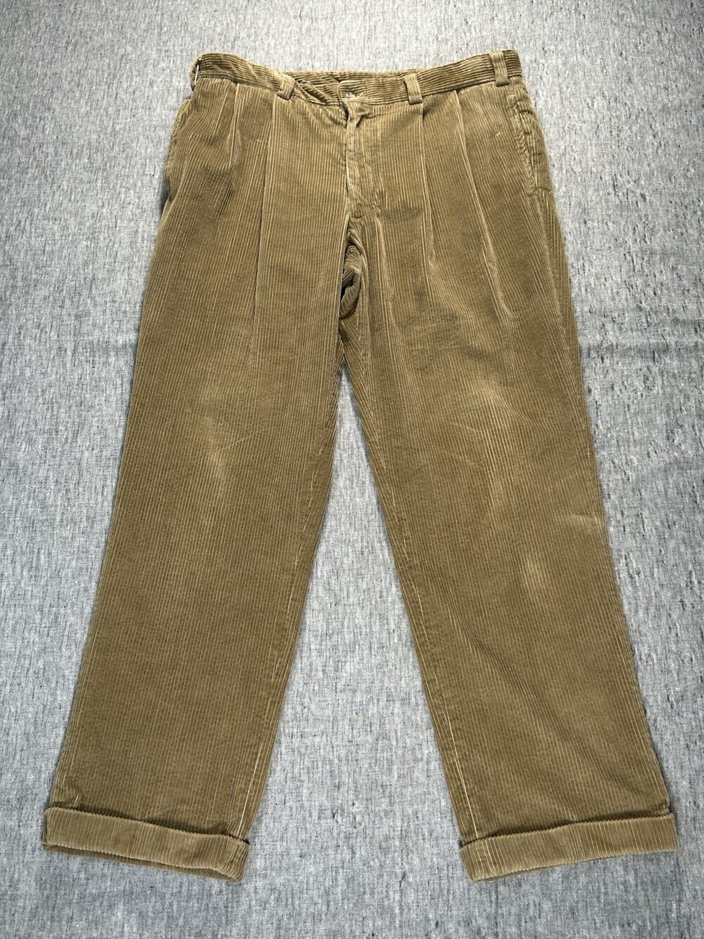 Bills Khakis Pleated Corduroy Pants Mens 38x31 Beige Cotton Made in USA